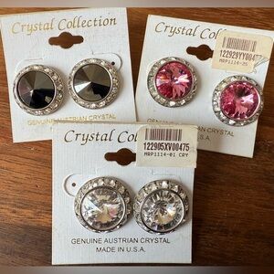 Lot of 3 Austrian Crystal Pierced Earrings Rhinestone Pink Clear Grey